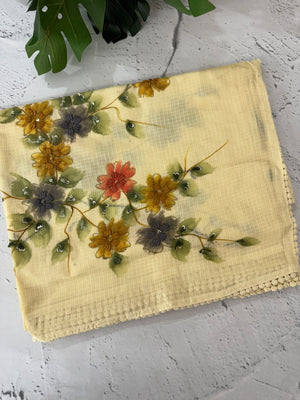 Kota saree with Digital Floral Print with Sequin Embellishment MS14953 PastelYellow