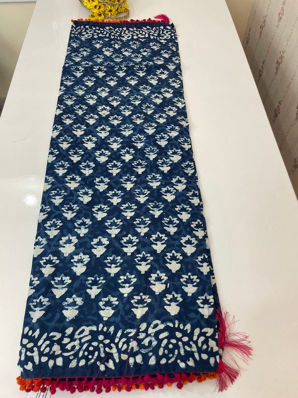 Pure mul cotton hand block printed saree SKSRMY