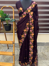 Cutwork crush georgette saree BISKNTTY Deepwine