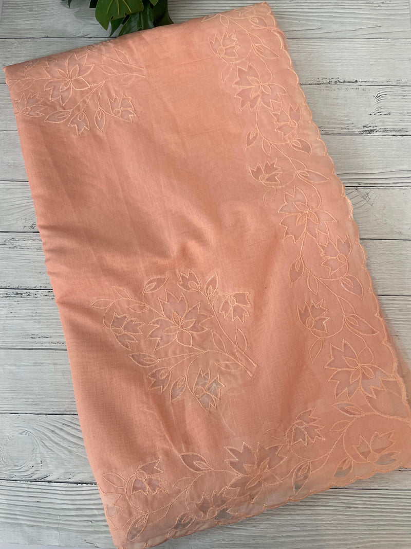 Mul chanderi saree with applique borders MSH112 Peach