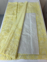 Organza saree with embroidery and pearl work - MSK54- LimeYellow