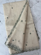 Chanderi Tissue silk saree with scalloped borders - MNM222 (thin lines)