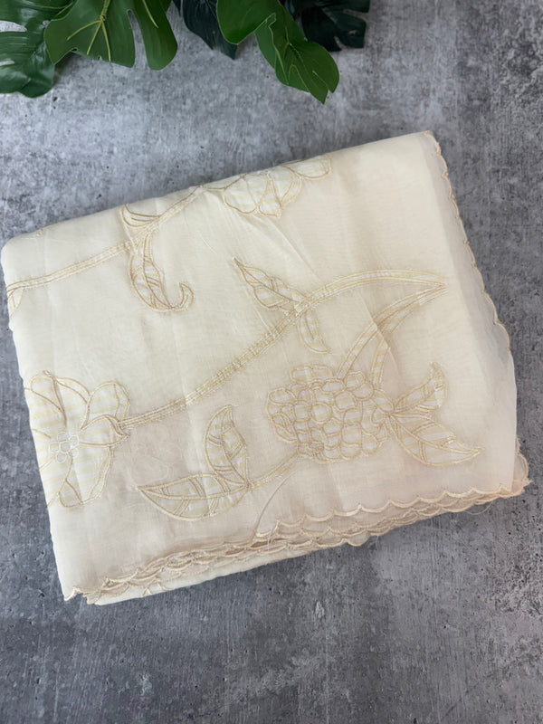 Mul chanderi applique work saree  MSH931 - Offwhite to Paleyellow