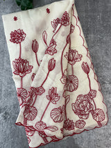 Mul chanderi embriodery saree  MSH135 - Offwhite & Red (Design2)