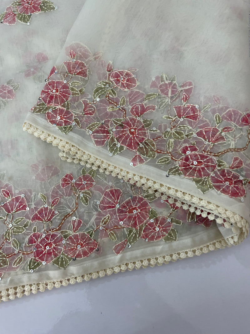 Organza saree with prints & hand embriodery work MS15333