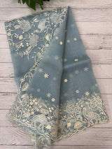 Tissue Organza saree with embroidery work MS15727 - PastelBlue