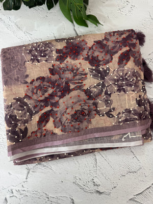 Tissue linen saree with digital prints and knot embroidery MLS3901