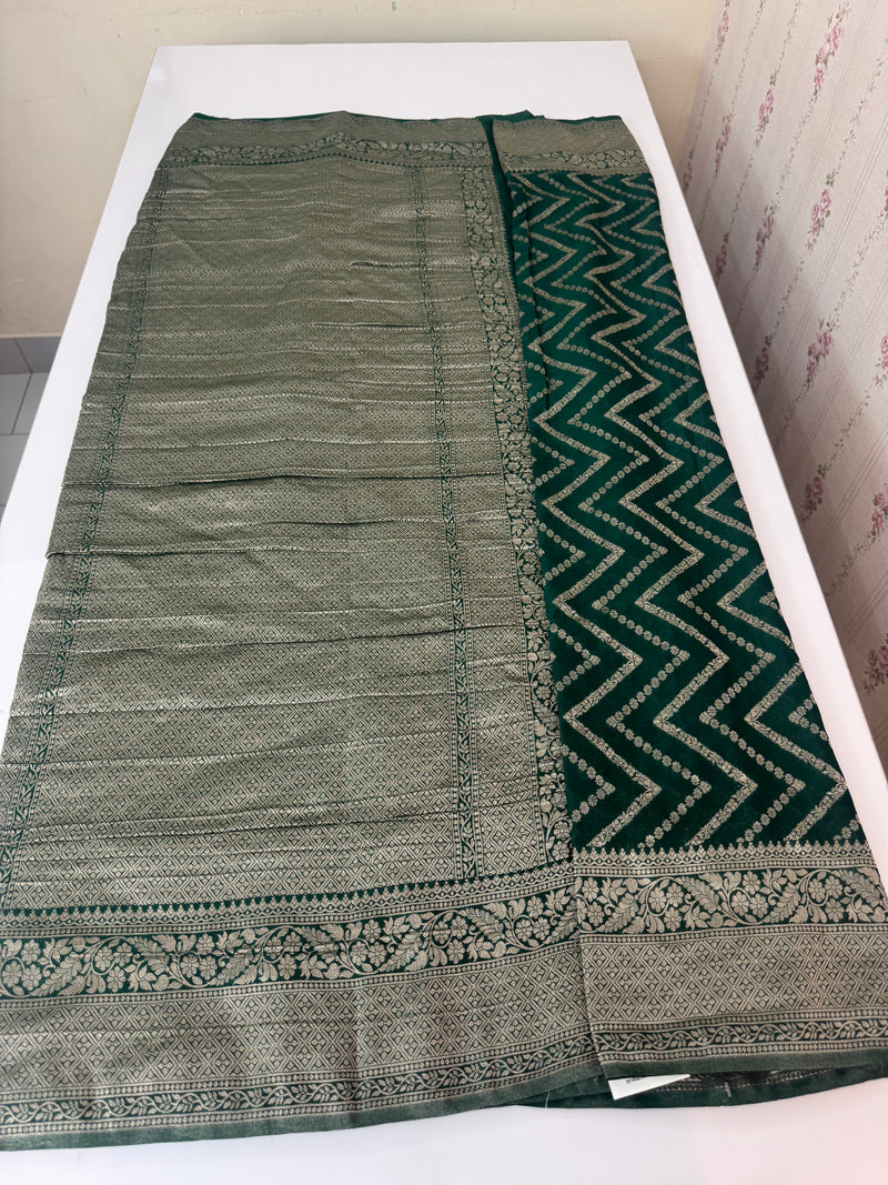 Semi Banarasi Georgette saree MKGS721 BottleGreen