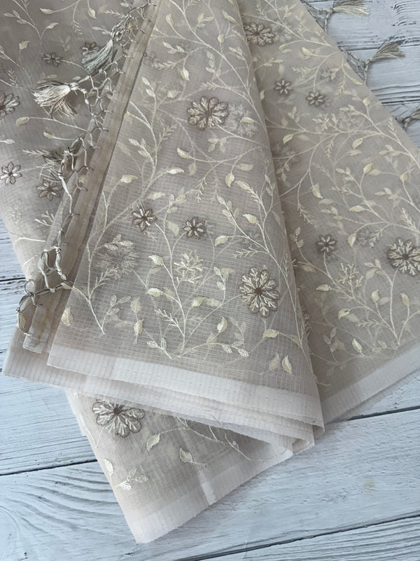Kota silk saree with embroidery MSH199 - Pastel CloudGrey