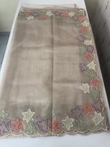 Handworked glass organza saree with applique work- MSHW227- GreyBeige