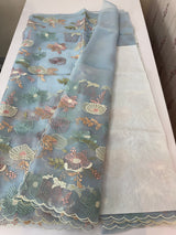 Organza saree with embroidery - MOS390 IceBlue