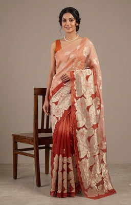 Double shade Semi organza saree with appliqué work - MSH949