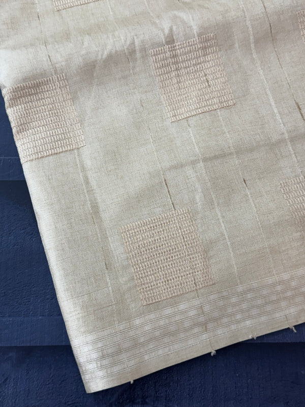 Blended tussar saree with embriodery - MS8665 Cream
