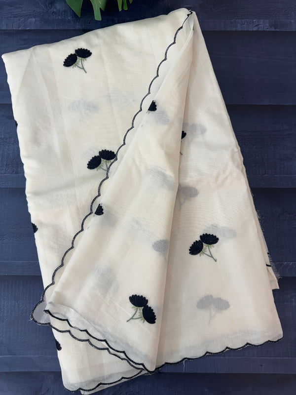 Mul chanderi embriodery saree with scalloped borders MSH115