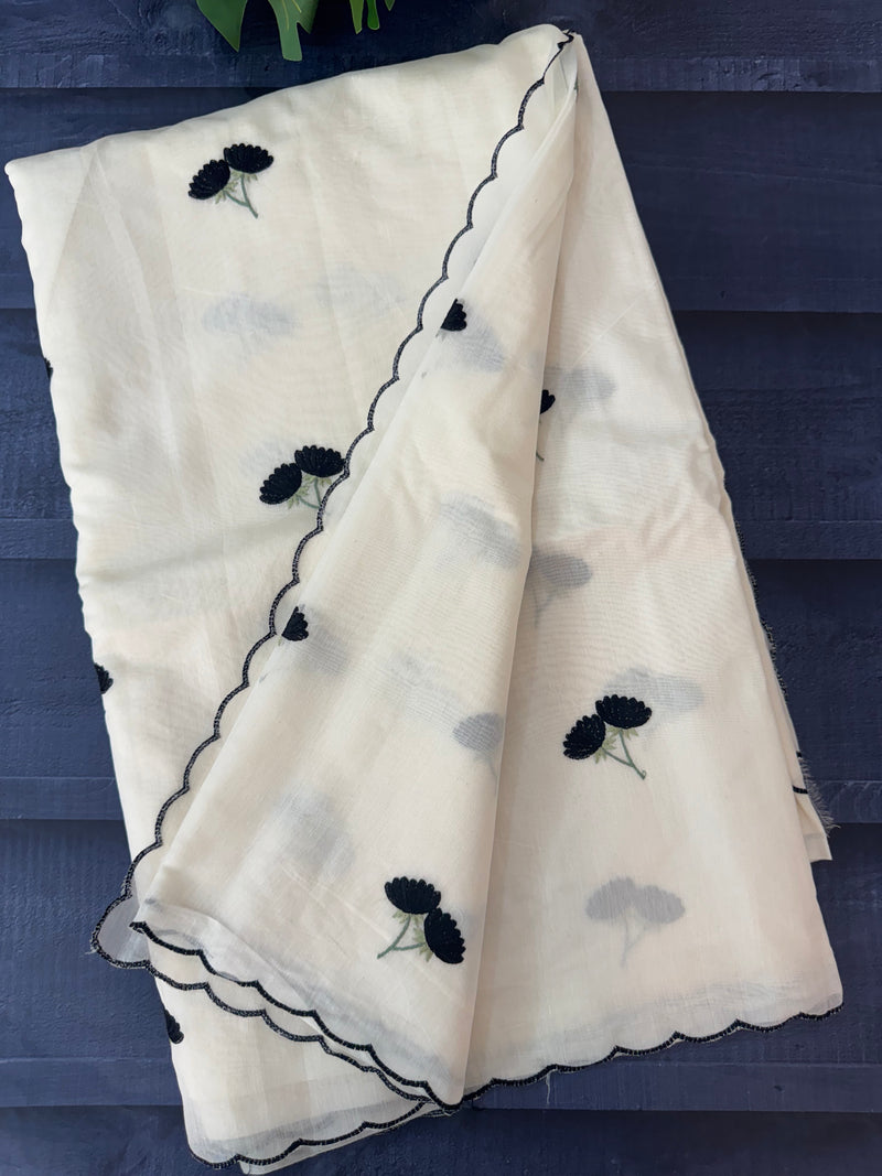 Mul chanderi embriodery saree with scalloped borders MSH115