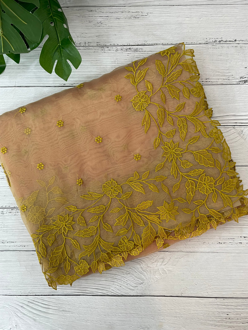 Tissue Organza saree with embriodery MS14638 GreenyYellow