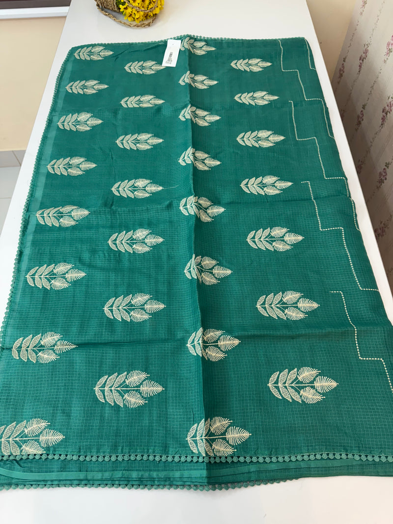Soft kota silk saree with embriodery MS14809- BluishGreen