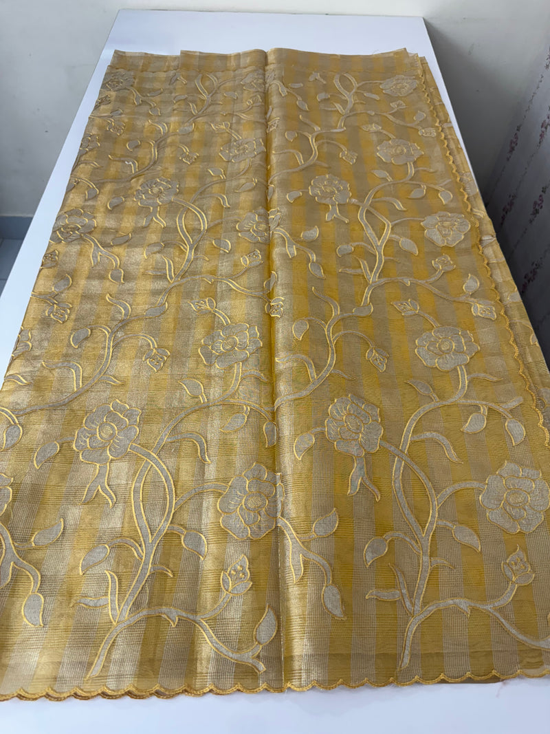 Tissue Silk applique work saree MSH133 Design 3- Mustard