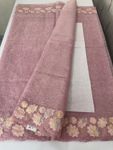 Soft Organza saree with thread work and tissue applique borders - MCW605 PastelOnionPink