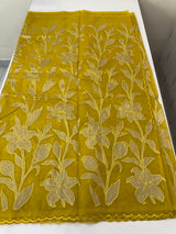 Semi organza saree with appliqué work - MSH906 GreenmixYellow