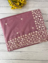 Glassy tissue organza saree with embroidery FKSF88- Pink 2