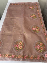 Tissue mix crush Organza saree with embroidery work MS6788 - OnionPink