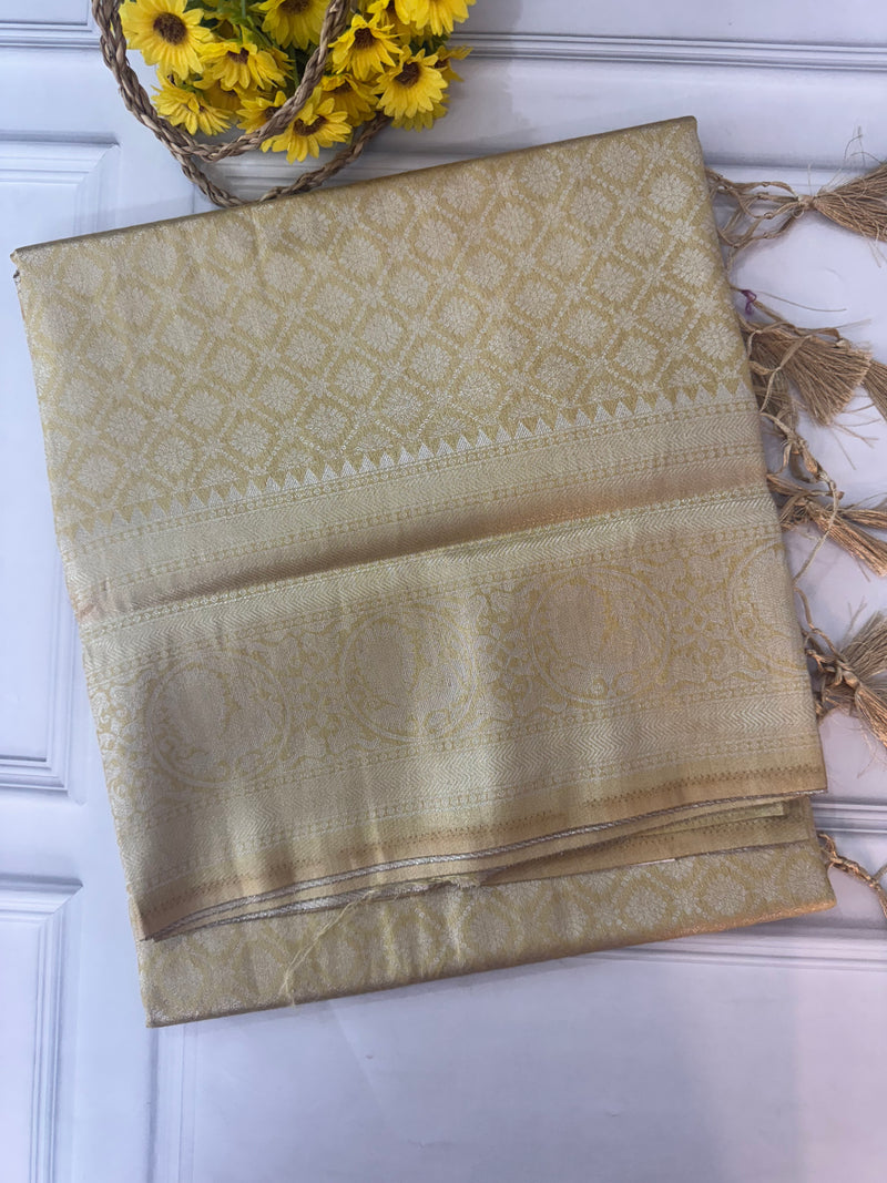 Brocade Banarasi silver weaving soft silk saree MS126771 Beige