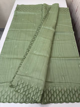 Semi tussar saree with cutwork MSHK566 DustyGreen