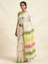Semi chanderi saree with multi color polka dots- MSF334