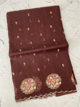 Kota checks saree with embroidery MS7645 Coffee
