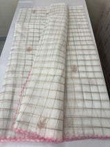 Check Mul chanderi saree with applique work MSH164 - White to Pink