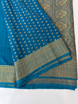Crepe Banarasi viscose Georgette saree with brocade blouse MS953211- TealBlue
