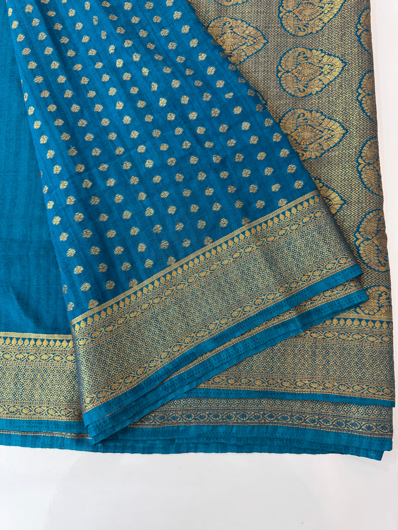 Crepe Banarasi viscose Georgette saree with brocade blouse MS953211- TealBlue