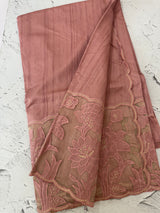 Blended tussar saree with organza applique applique borders MTSS452 DustyPeach