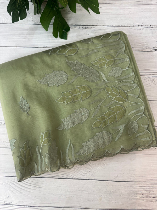 Viscose Organza saree with applique work-MSH103 DuskyGreen