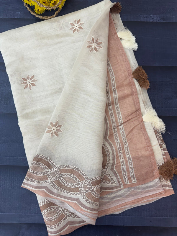 Blended tussar silk saree with embroidery- MS43778