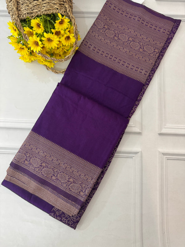 Crepe chiffon saree with brocade blouse - MS1134 Purple