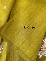 Blended tussar silk saree with embroidery- MS1072 GreenyMustard