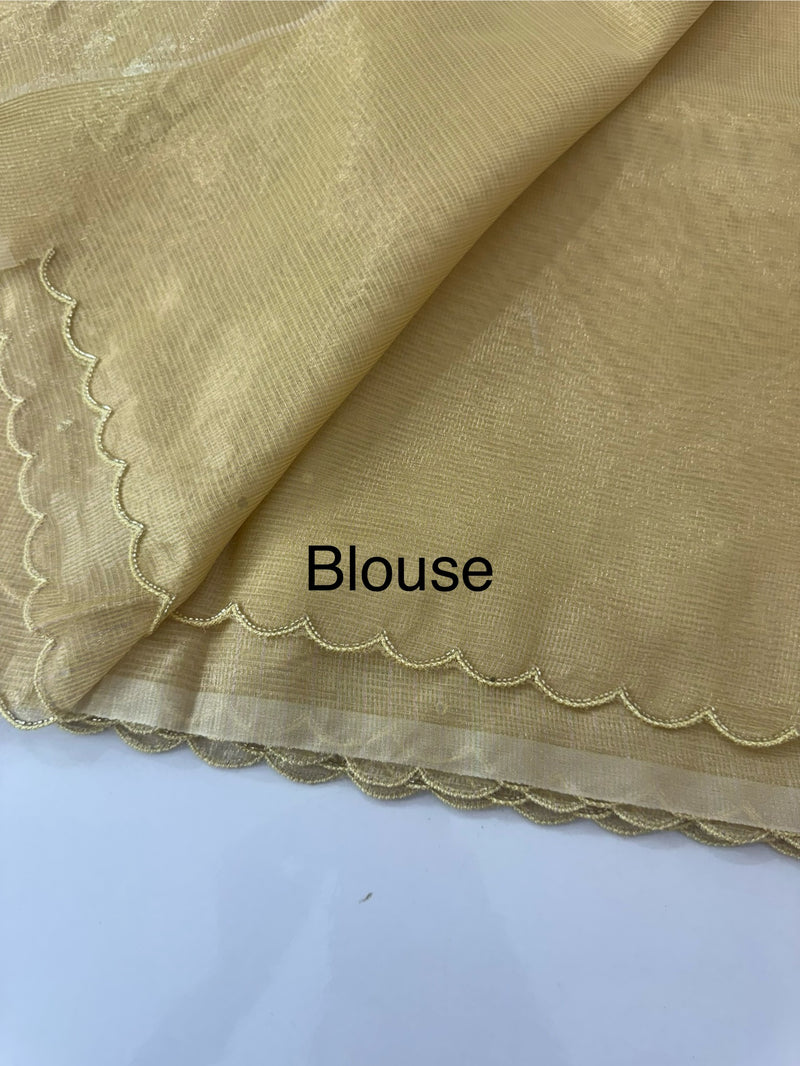 Tissue silk saree with mirror work and scalloped border MTSS432- DuskyYellow