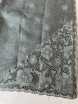 Soft crepe tussar silk saree with embroidery and cutwork on pallu MSH207 Grey