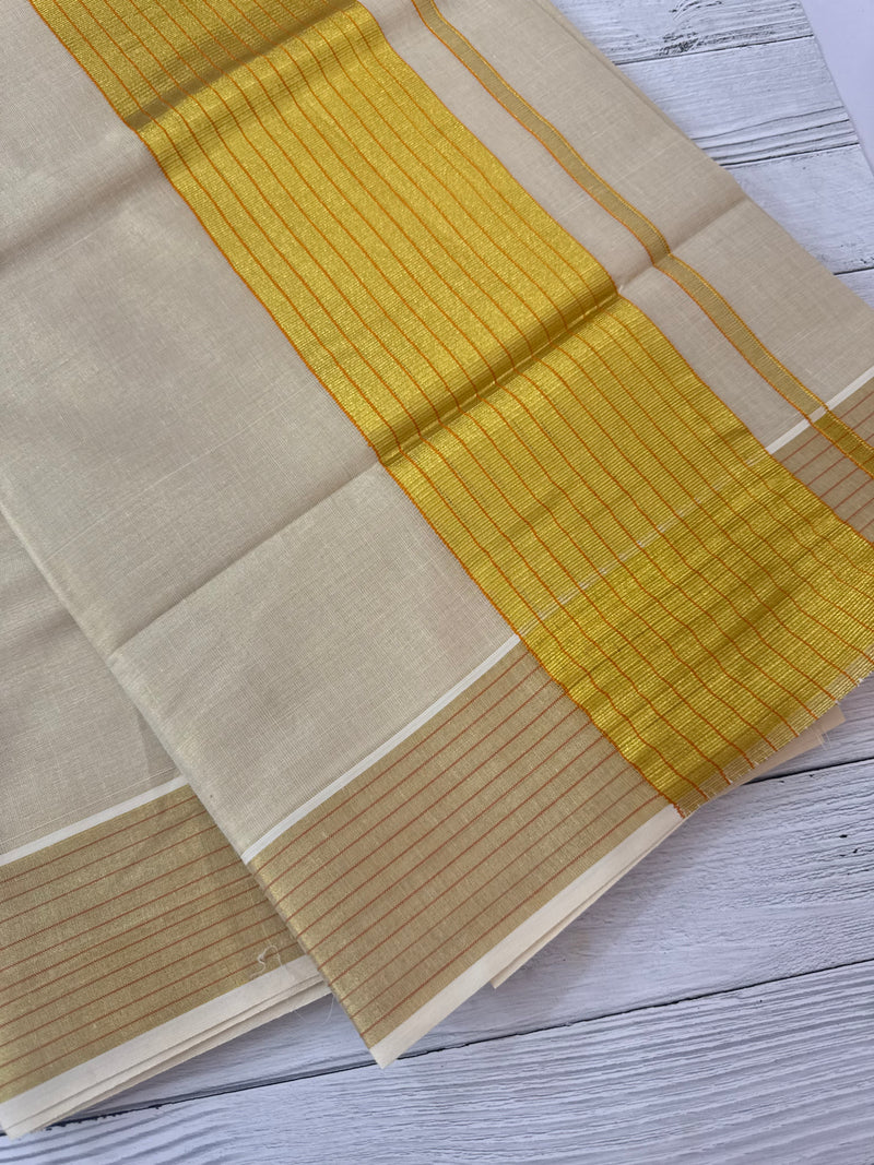 Kerala Gold tissue saree- Orange Lines