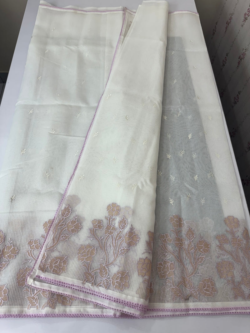 NetKota Applique work saree  MSH123- White & Lavender