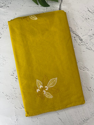 Kota  checks saree with embroidery - MS7679 Yellow