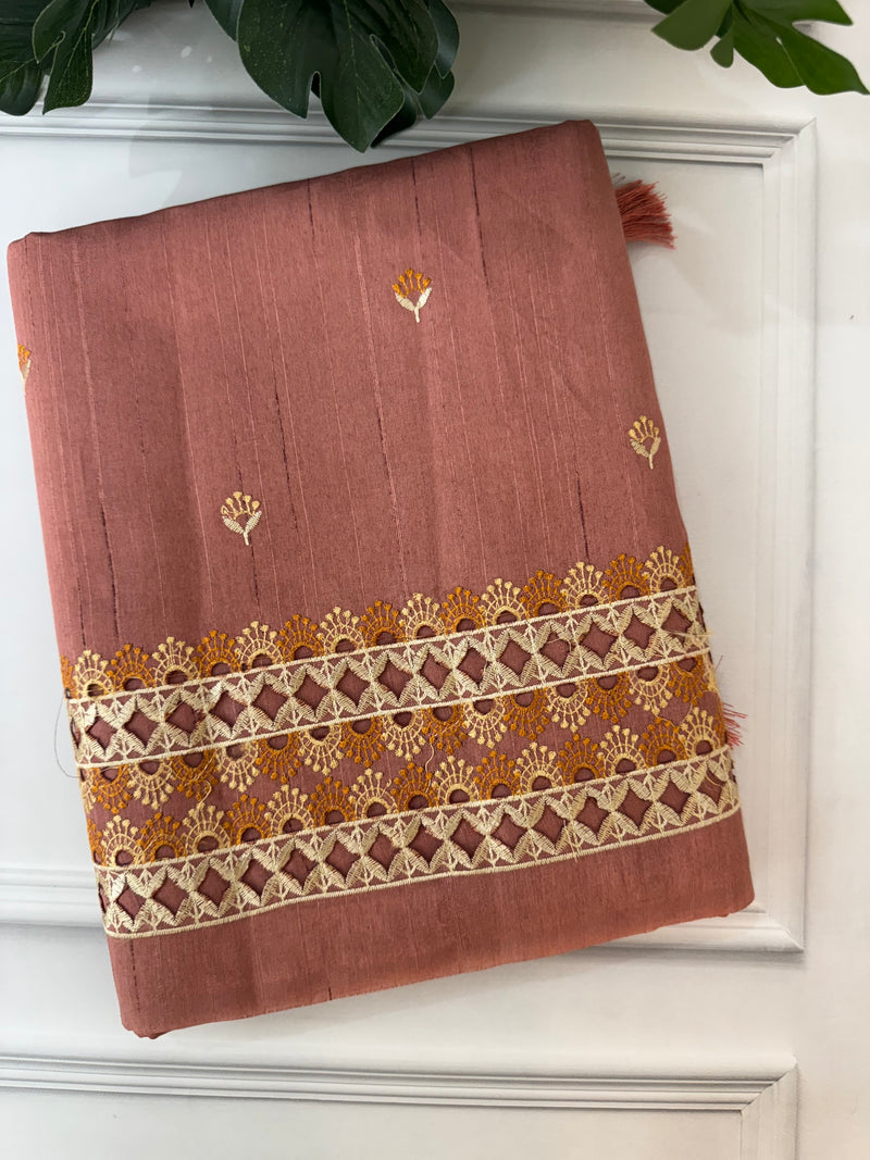 Blended tussar saree with cutwork - Peach