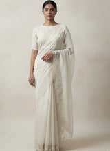 Mul chanderi saree with applique borders MSH111 Offwhite