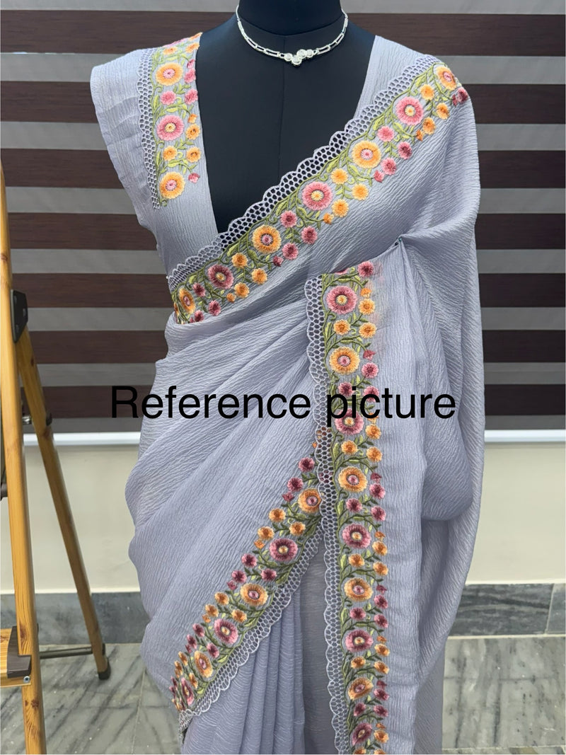 Cutwork crush georgette saree FKSF82 DustyLavender