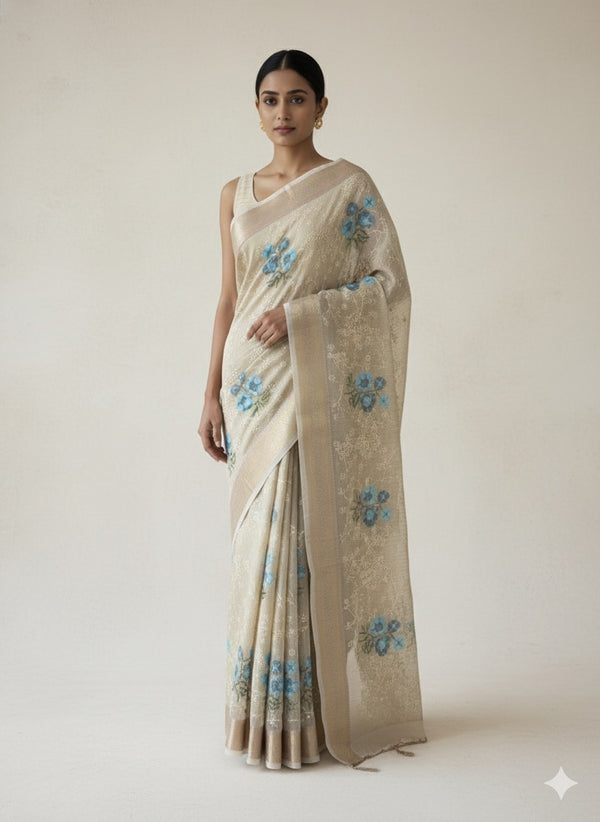 Tissue Silk embriodery saree MS49892