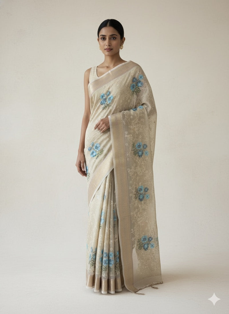 Tissue Silk embriodery saree MS49892