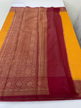 Semi silk saree with checks zari weaving MS81543- DeepYellow to Maroon