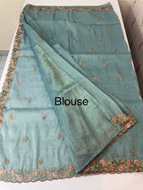 Crush Organza embroidery saree MS14567 Blue